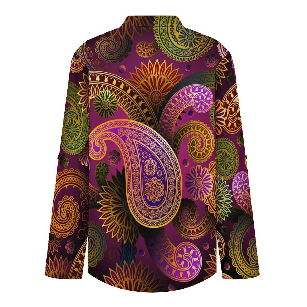 Stand-up Collar Long-sleeved Shirt Paisley  Customization Women’s V-Neck Blouses,long Sleeve,Roll-Up Sleeve Shirt