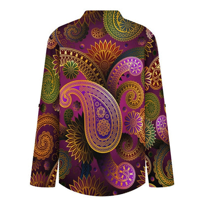 Stand-up Collar Long-sleeved Shirt Paisley  Customization Women’s V-Neck Blouses,long Sleeve,Roll-Up Sleeve Shirt