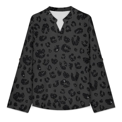 Stand-up Collar Long-sleeved Shirt Leopard Print