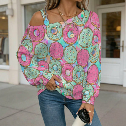 Long Sleeve Relaxed-Fit Solid Pullover Donuts Pattern