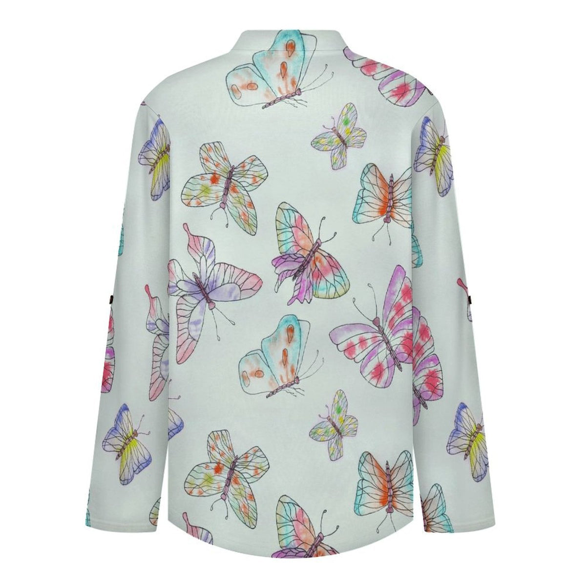 Stand-up Collar Long-sleeved Shirt Color Butterfly Background  Customization Women’s V-Neck Blouses,long Sleeve,Roll-Up Sleeve Shirt