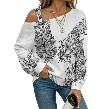 Wing Fall Casual Asymmetric Shoulder Knit Top with Buckle Detail