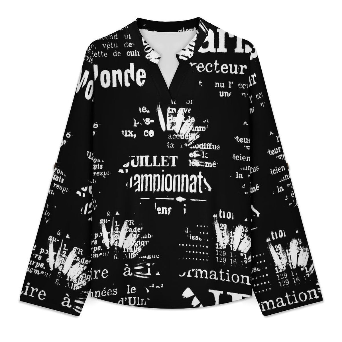 Stand-up Collar Long-sleeved Shirt Sunflower Dress Woman  Customization Women’s V-Neck Blouses,long Sleeve,Roll-Up Sleeve Shirt