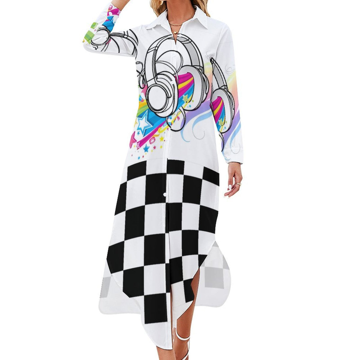 Long Sleeved Shirt Dress Black And White Checkerboard 75cdf351989599.Y3JvcCwxMjAyLDk0MSwwLDE0Mg