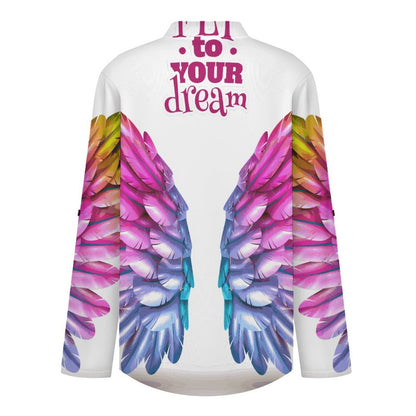 Stand-up Collar Long-sleeved Shirt Fly to Your Dream  Customization Women’s V-Neck Blouses,long Sleeve,Roll-Up Sleeve Shirt
