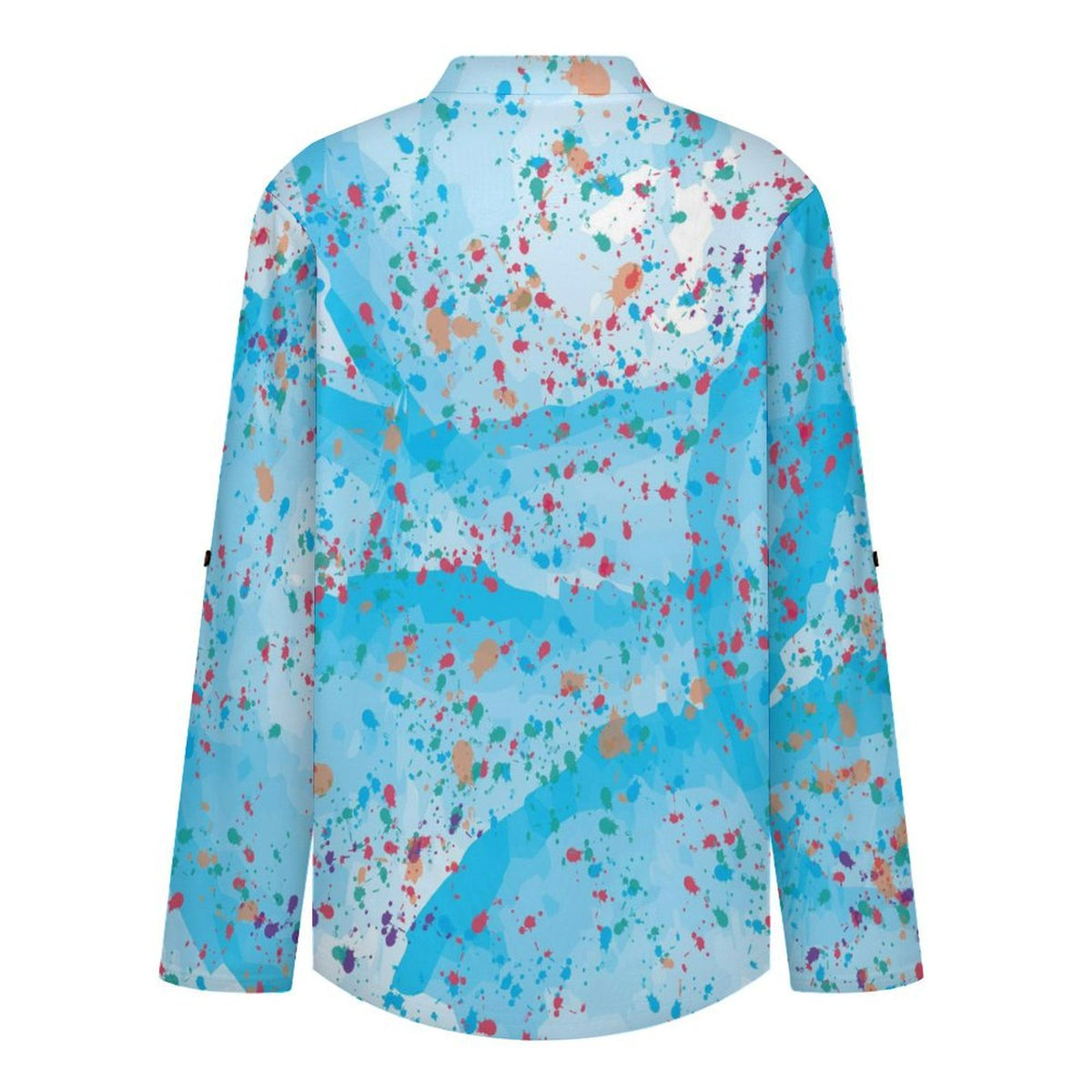 Women's Notched V Neck Tunic Tops, Roll Up 3/4 Sleeve Button Cuff Casual Blouse, Hem Loose Work Shirts  Watercolor  Color Dot Bull