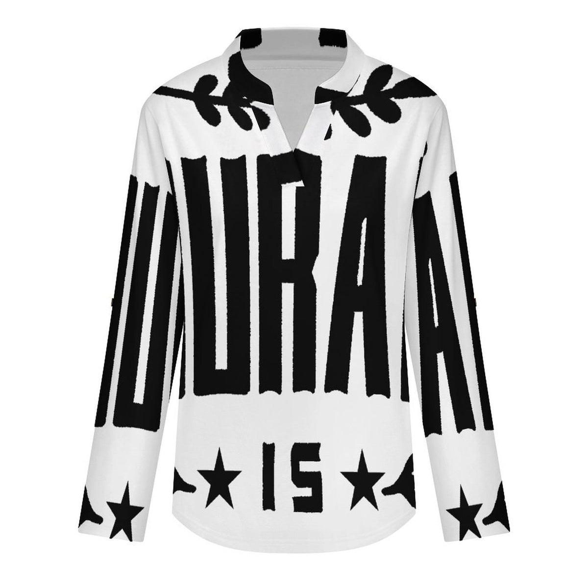 Stand-up Collar Long-sleeved Shirt 1990, Retro Font Design,courage  Customization Women’s V-Neck Blouses,long Sleeve,Roll-Up Sleeve Shirt