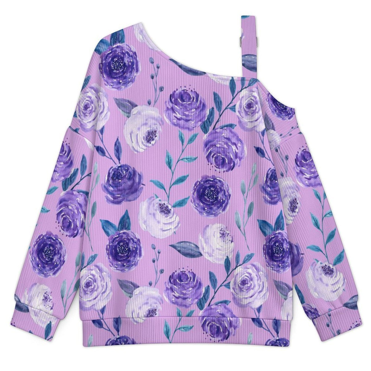 Women’s Off-Shoulder Knit Sweater Purple Flowers