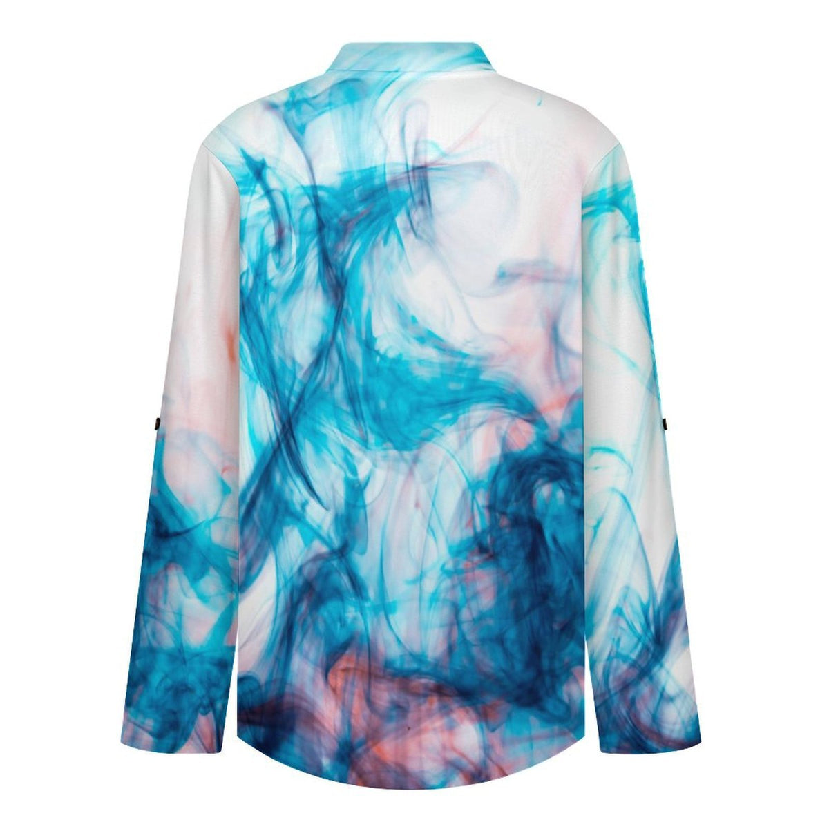 Stand-up Collar Long-sleeved Shirt Blue Smoke  Customization Women’s V-Neck Blouses,long Sleeve,Roll-Up Sleeve Shirt