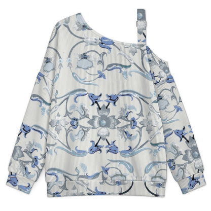 Off-the-shoulder SweaterChina, Blue And White Porcelain Women’s Off-Shoulder Knit Sweater