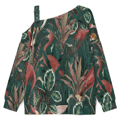 Birds, Animals, Leaves, Patterns Fall Casual Asymmetric Shoulder Knit Top with Buckle Detail
