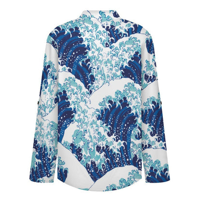 Stand-up Collar Long-sleeved Shirt Chinese Wind, Wave  Customization Women’s V-Neck Blouses,long Sleeve,Roll-Up Sleeve Shirt
