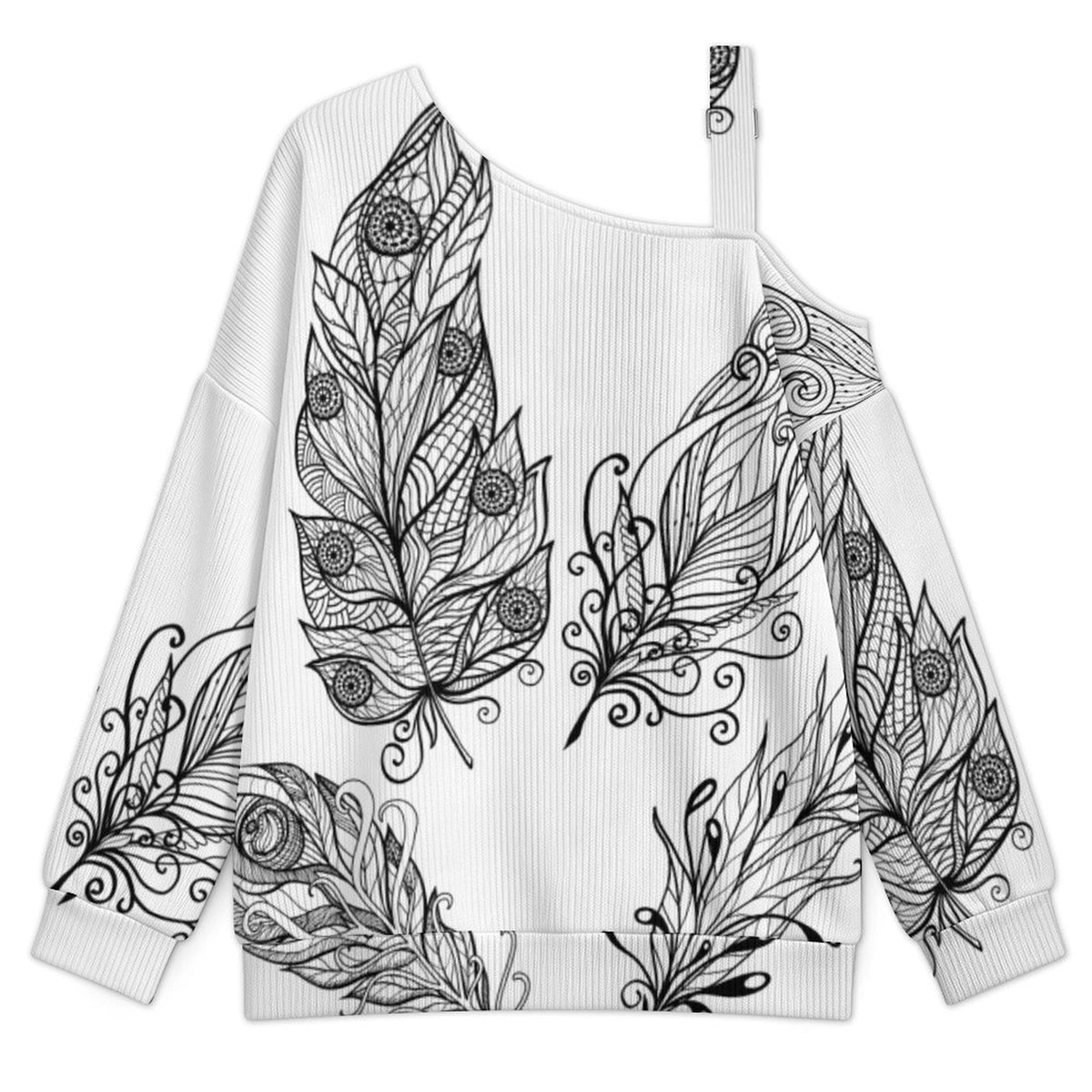 Wing Fall Casual Asymmetric Shoulder Knit Top with Buckle Detail