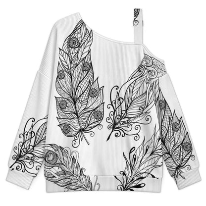 Wing Fall Casual Asymmetric Shoulder Knit Top with Buckle Detail