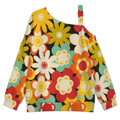 Women’s Off-Shoulder Knit Sweater Colorful Flowers