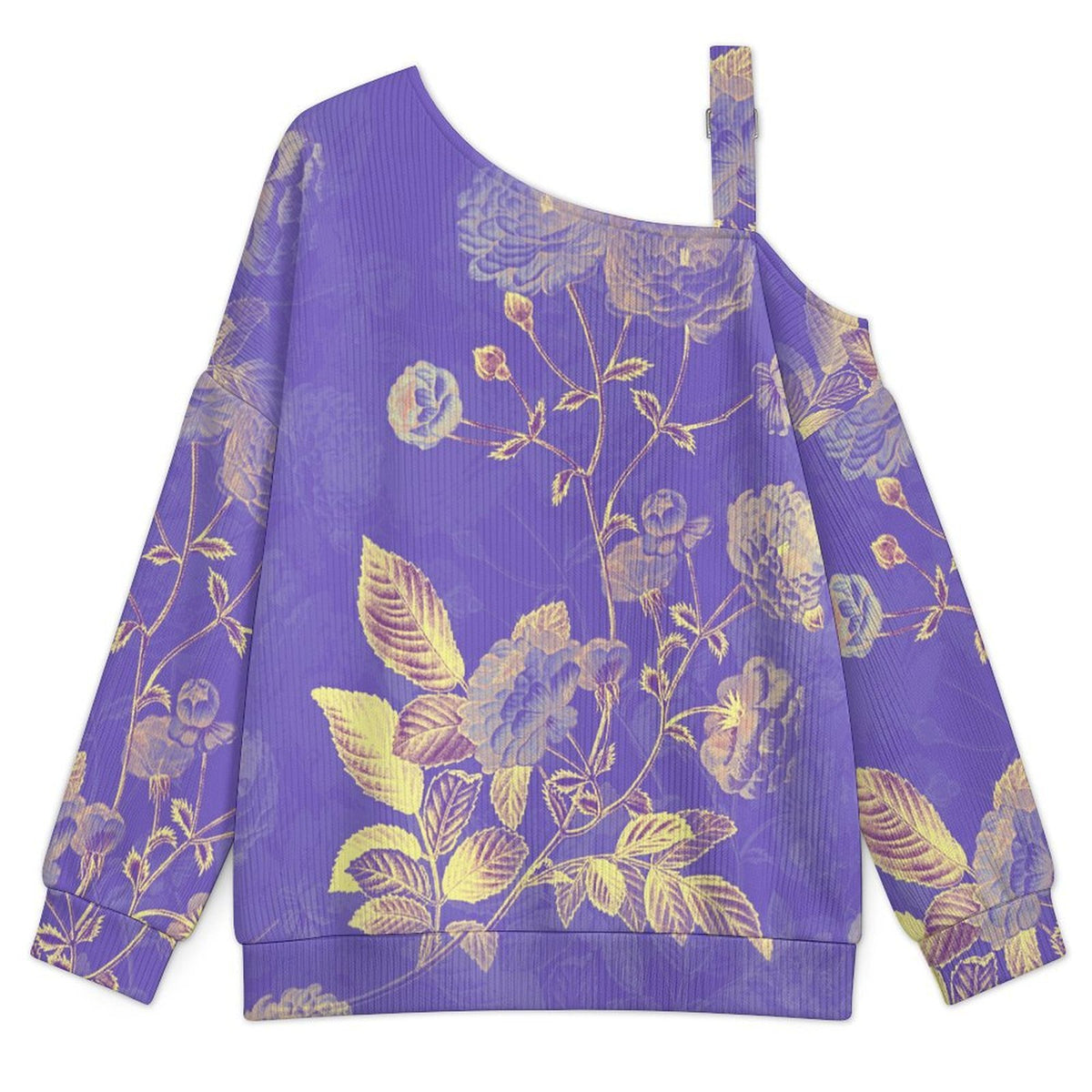 Off-the-shoulder SweaterPurple, Chinese Style, Flower Pattern Women’s Off-Shoulder Knit Sweater