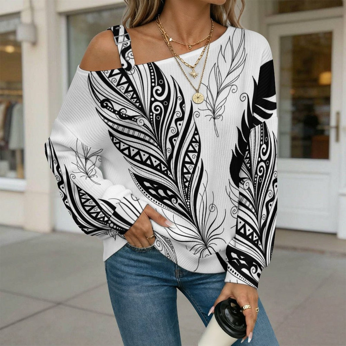 Women’s Off-Shoulder Knit Sweater Wing