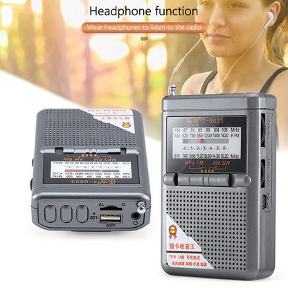 Full Band Radio FM AM SW World Band Mini Radio with LED Display Buckle Support TF Card Headphone Jack Universal Radio Receiver