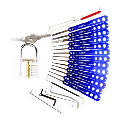 H&H 20 Lock Picks Set Transparent Practice Padlock Bundle