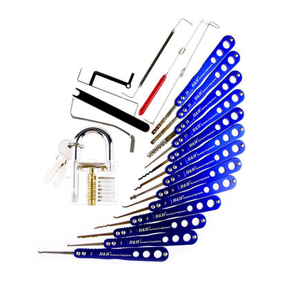 H&H 20 Lock Picks Set Transparent Practice Padlock Bundle