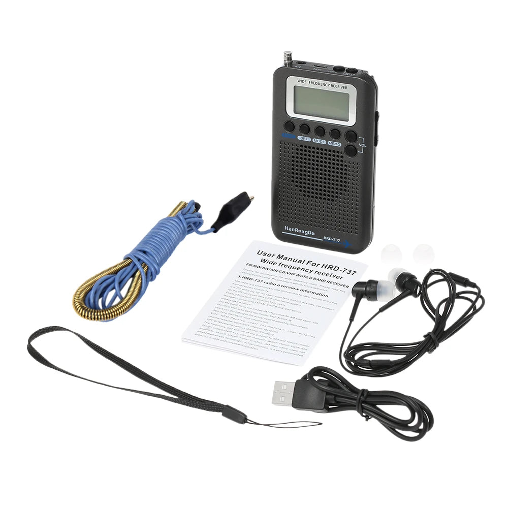 HanRongDa HRD-737 Portable Full Band Radio Aircraft Band Receiver FM/AM/SW/ CB/Air/VHF World Band with LCD Display Alarm Clock
