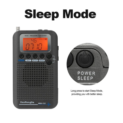 HanRongDa HRD-737 Portable Full Band Radio Aircraft Band Receiver FM/AM/SW/ CB/Air/VHF World Band with LCD Display Alarm Clock