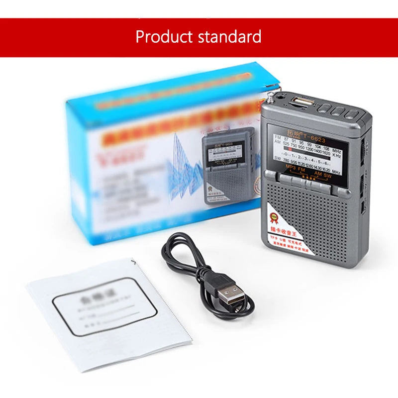 Full Band Radio FM AM SW World Band Mini Radio with LED Display Buckle Support TF Card Headphone Jack Universal Radio Receiver
