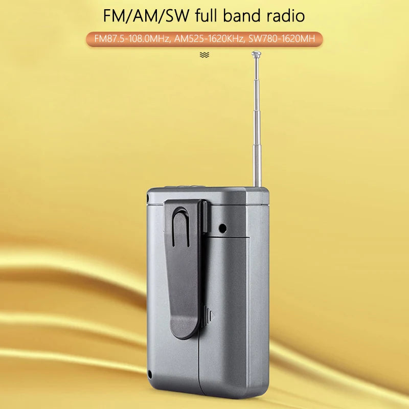 Full Band Radio FM AM SW World Band Mini Radio with LED Display Buckle Support TF Card Headphone Jack Universal Radio Receiver