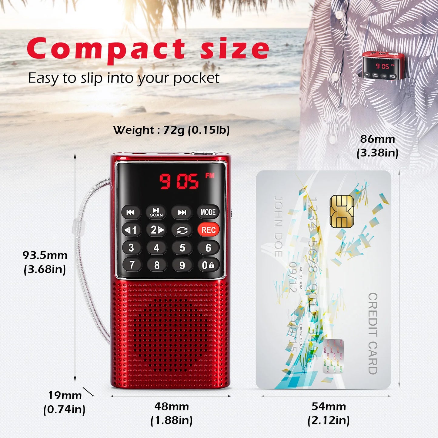 PRUNUS J-328 Mini Portable Pocket FM Radio Handheld MP3 Walkman Radios with Recorder Rechargeable Battery For Walkman Go Hiking
