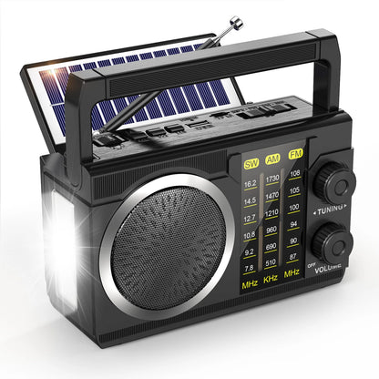 J-02S AM FM SW Radio Dual-Antenna Portable Reception,Solar 1800mAh rechargeable Battery Bluethooth music player for outdoor