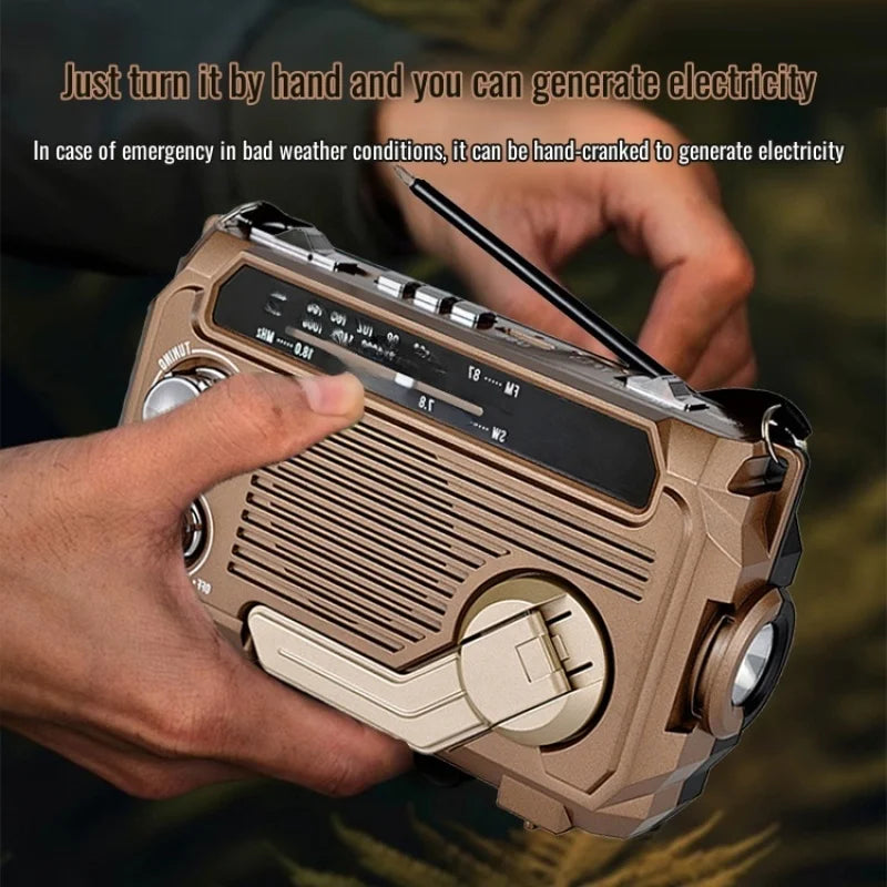 Hand Crank Radio Emergency Weather Radio Portable Power Bank Usb/Solar/Hand Crank Charging, Bluetooth Loud Volume