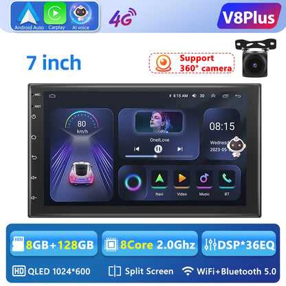 Podofo 8G 256G Car Radio GPS 2 din Android 11 Auto Carplay Universal 7" For Volkswagen Nissan Hyundai Toyota Multimedia Player