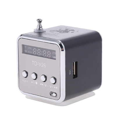 Portable TD-V26 Mini FM Radio Speaker with LCD Display and TF Card Support Compact Lightweight Design