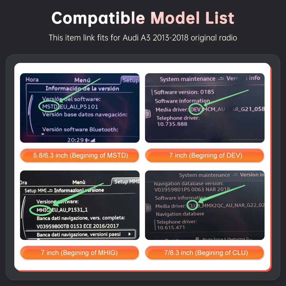 Road Top Wireless CarPlay Android Auto Decoder for Audi A3 2013-2018 with AirPlay Mirror Link Car Play Rear Camera BT Functions