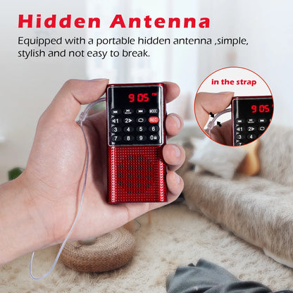 PRUNUS J-328 Mini Portable Pocket FM Radio Handheld MP3 Walkman Radios with Recorder Rechargeable Battery For Walkman Go Hiking