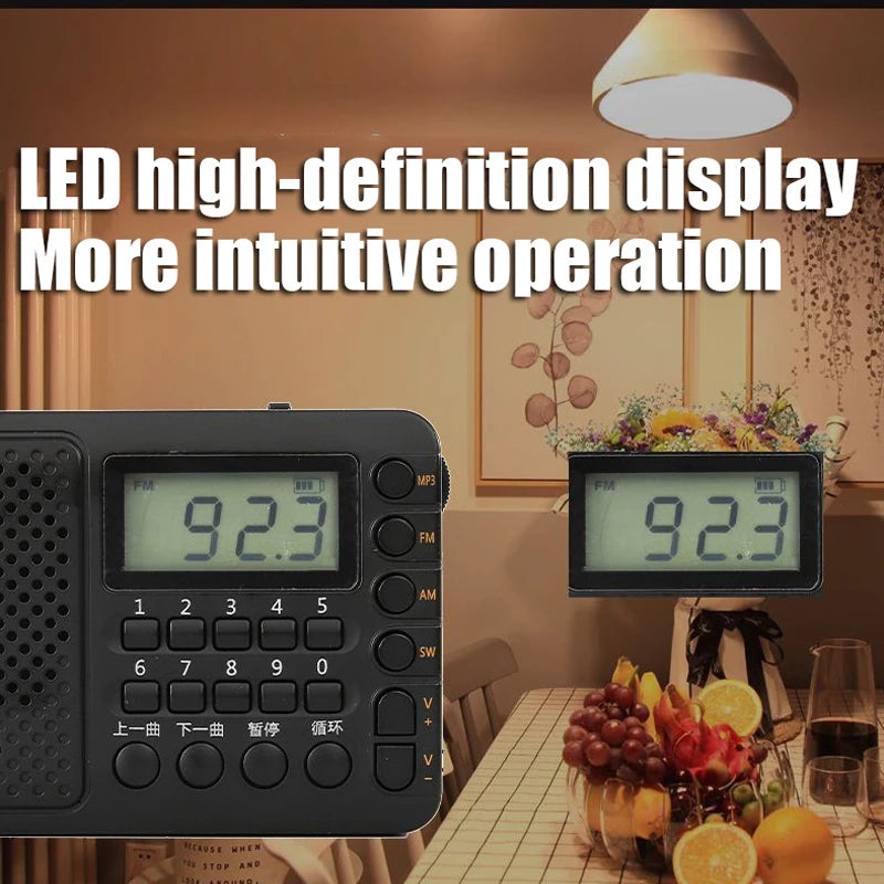 Full Band Radio Portable FM/AM/SW Receiver Rechargeable Radio TF/USB Music Player with LCD Display 3.5mm Headphone Jack