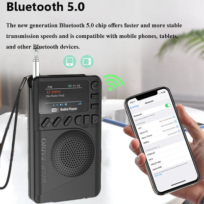 Mini Pocket DAB/FM Radio Colorful LCD Display Radios Receiver Rechargeable Bluetooth Speaker MP3 Player Support TF Sleep Timer