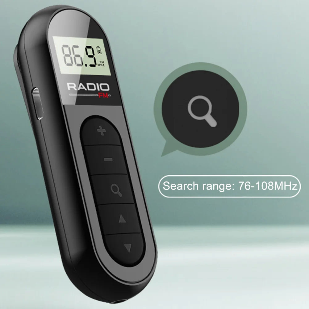 Mini Pocket FM Radio Rechargeable Lavalier Radio with Backlight LCD Display Stereo Radio 3.5mm Headphone Jack for Meeting Sports