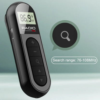 Mini Pocket FM Radio Rechargeable Lavalier Radio with Backlight LCD Display Stereo Radio 3.5mm Headphone Jack for Meeting Sports