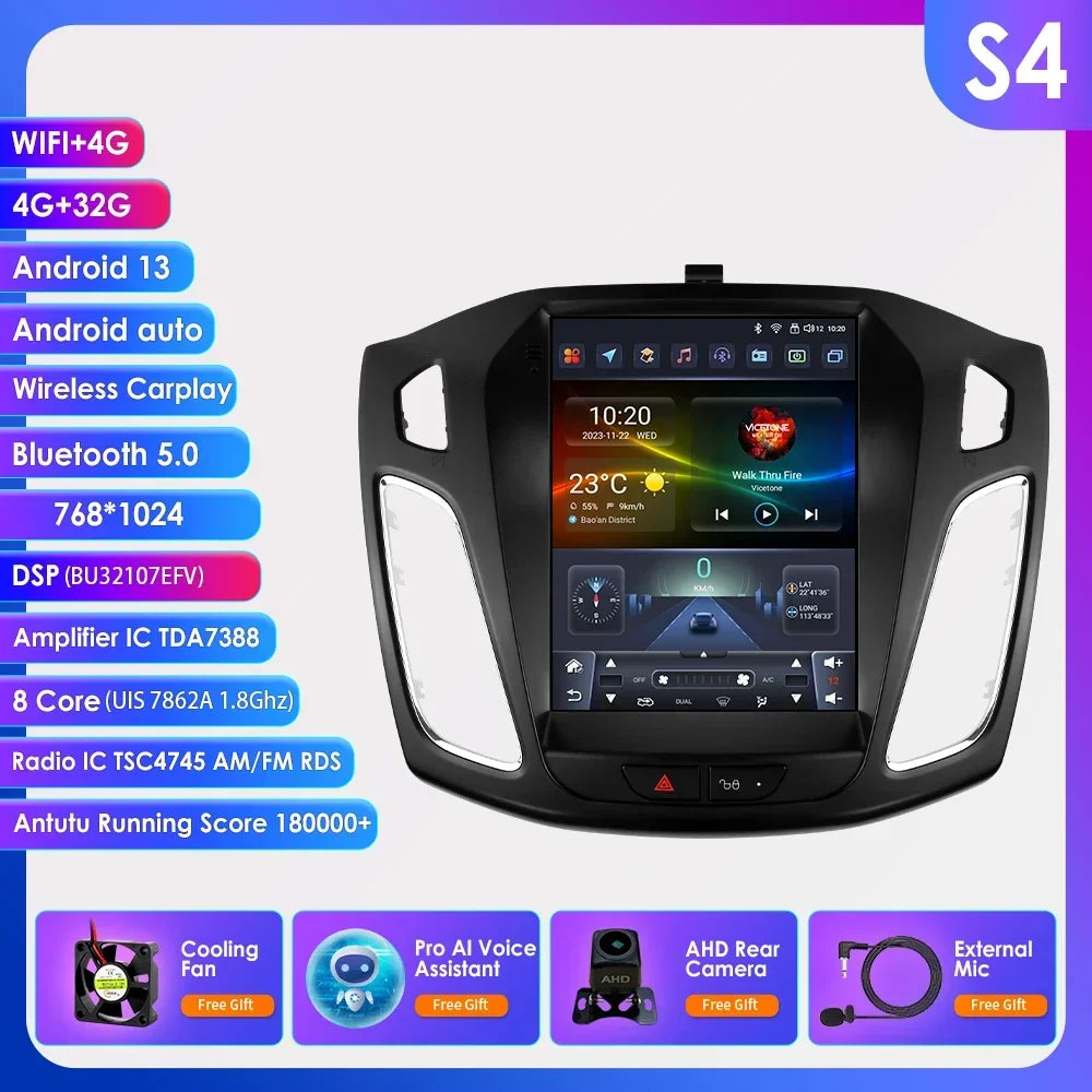 9.7"Carplay Android 13 Autoradio for Ford Focus 3 MK 3 2011-2019 Auto Multimedia player car intelligent systems radio GPS Stereo