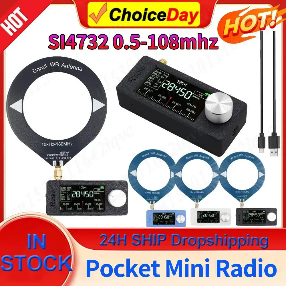 New SI4732 0.5-108mhz Pocket Mini Radio LSB USB AM FM All Band Radio Receiver with Antenna FM/AM Radio HF SW MW VHF Radio