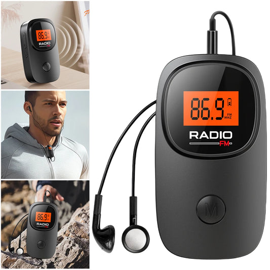 Portable Radio Digital Tuning FM Radio with Earphone Battery Operated Radio with Clip for Home Outdoor