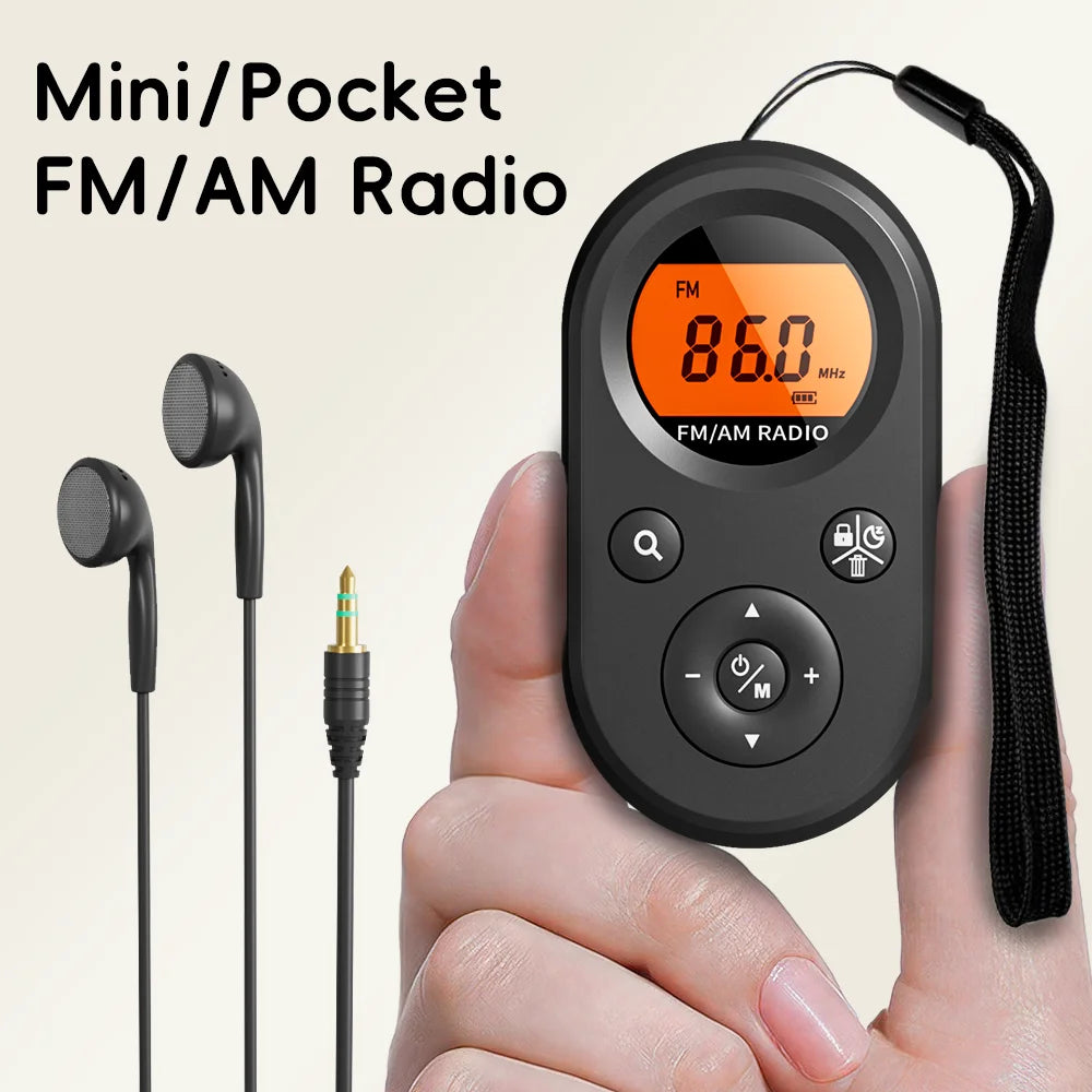 Compact AM/FM Pocket Radio - USB Rechargeable, Long Battery Life - Stereo Headphones, Backlit Display -Hiking, Walking & Jogging