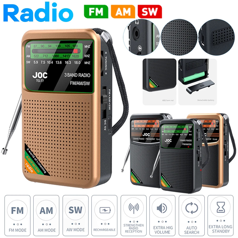 Portable Mini Full Band Radio FM AM SW Radio Built-in Speaker Emergency Pocket Radio for Indoor Outdoor Walk Jogging Gym Camping