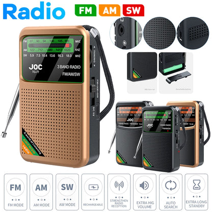 Portable Mini Full Band Radio FM AM SW Radio Built-in Speaker Emergency Pocket Radio for Indoor Outdoor Walk Jogging Gym Camping