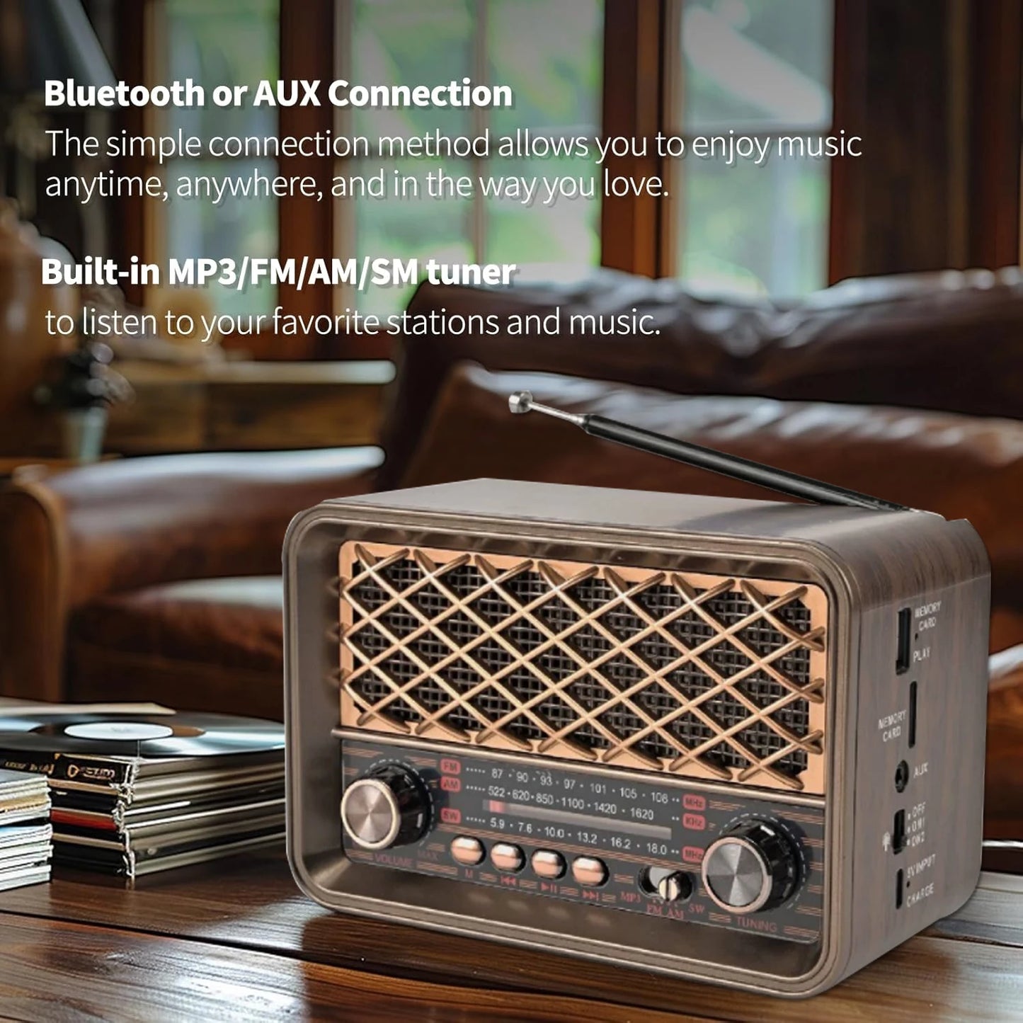Portable Vintage Radio Classic Retro FM AM SW Full Band Radios Receiver Wireless Bluetooth Speaker Support LED Llight TF USB AUX