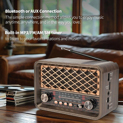 Portable Vintage Radio Classic Retro FM AM SW Full Band Radios Receiver Wireless Bluetooth Speaker Support LED Llight TF USB AUX