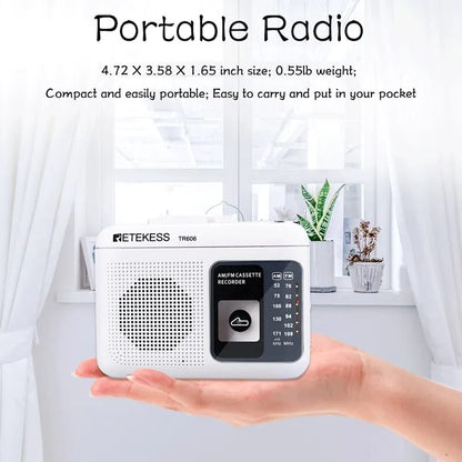 Retekess TR606 Radio FM AM Radio Cassette Playback Portable Radios FM AM Recording 3.5mm Earphone MIC Jack 2 Power Supply Method