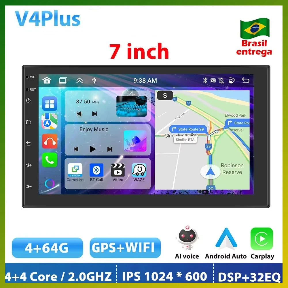 Podofo 8G 256G Car Radio GPS 2 din Android 11 Auto Carplay Universal 7" For Volkswagen Nissan Hyundai Toyota Multimedia Player