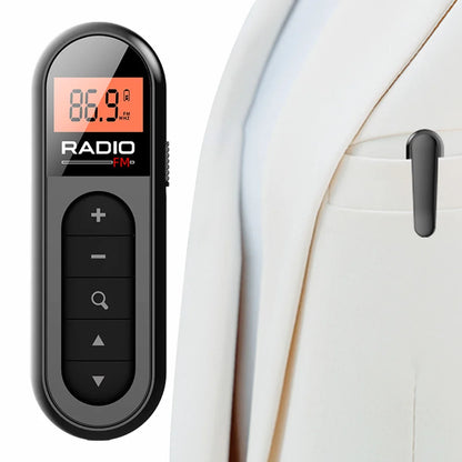 Mini Pocket FM Radio Rechargeable Lavalier Radio with Backlight LCD Display Stereo Radio 3.5mm Headphone Jack for Meeting Sports